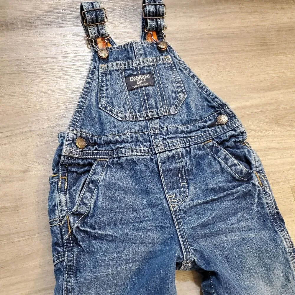 OshKosh B'gosh Navy Blue Vestbak Corduroy Overalls Plaid Lined Toddler 12 Months